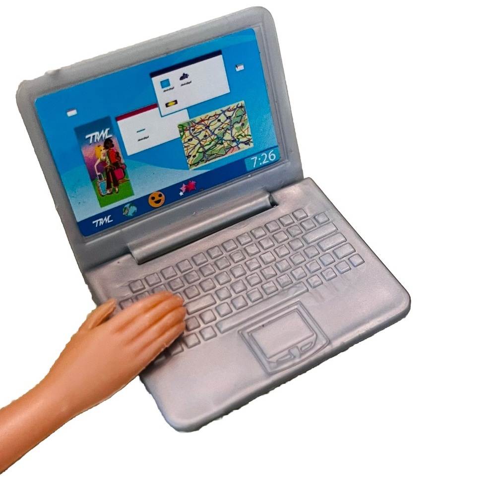 Mattel Barbie Doll Laptop Computer Silver Miniature Open Close Dollhouse Diorama